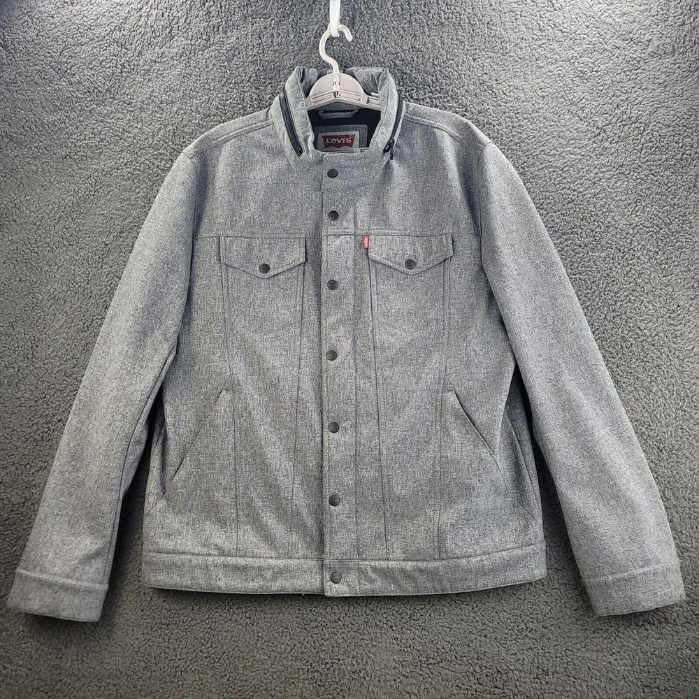 Levis Levi Softshell Jacket Gray Mens Large Full Zip Canvas Mock Neck Coat 54163